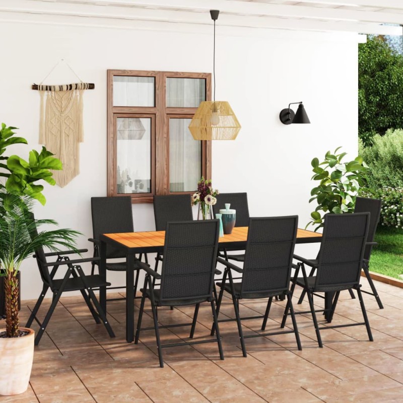 vidaXL Set da Pranzo da Giardino 9 pz Nero e Marrone vidaXL Set da Pranzo da Giardino 9 pz Nero e Marrone