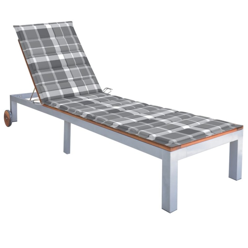 vidaXL Sdraio con Cuscino Legno Massello di Acacia e Acciaio Zincato vidaXL Sdraio con Cuscino Legno Massello di Acacia e Acciaio Zincato