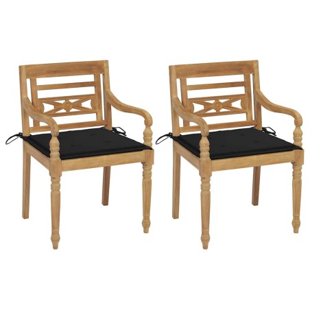 vidaXL Sedie Batavia 2 pz con Cuscini Neri in Massello di Teak