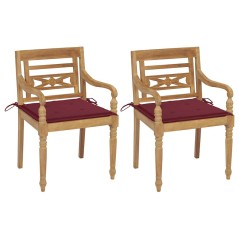 vidaXL Sedie Batavia 2 pz con Cuscini Rosso Vino in Massello di Teak