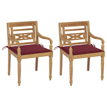 vidaXL Sedie Batavia 2 pz con Cuscini Rosso Vino in Massello di Teak