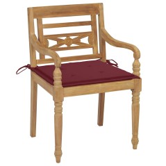 vidaXL Sedie Batavia 2 pz con Cuscini Rosso Vino in Massello di Teak