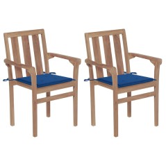 vidaXL Sedie da Giardino 2 pz con Cuscini Blu Reale Massello di Teak