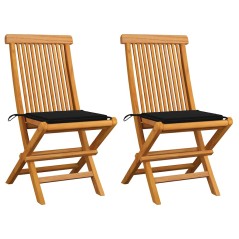 vidaXL Sedie da Giardino con Cuscini Neri 2 pz in Massello di Teak