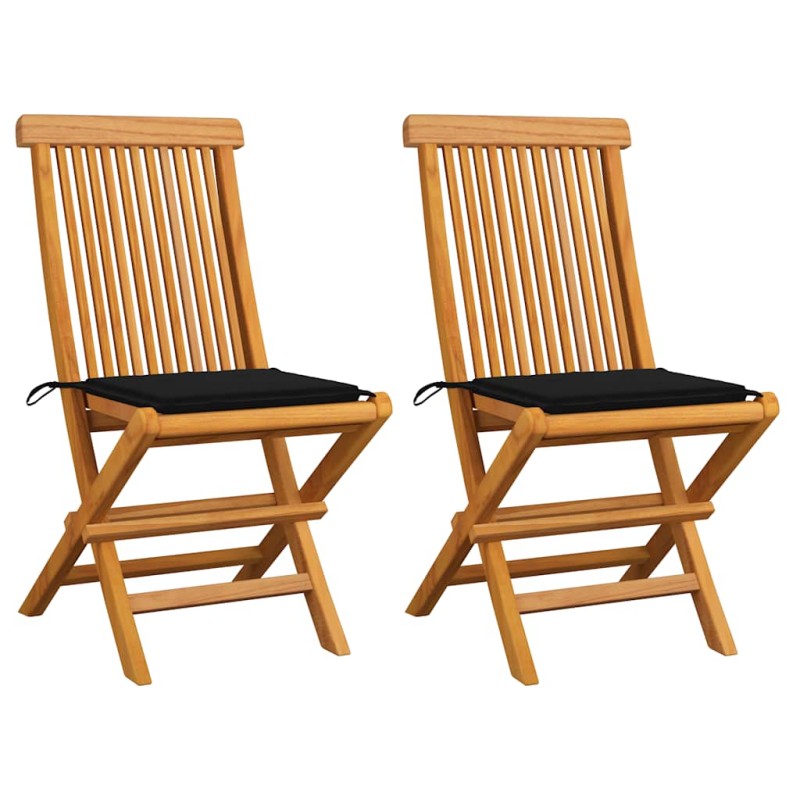 vidaXL Sedie da Giardino con Cuscini Neri 2 pz in Massello di Teak vidaXL Sedie da Giardino con Cuscini Neri 2 pz in Massello di Teak