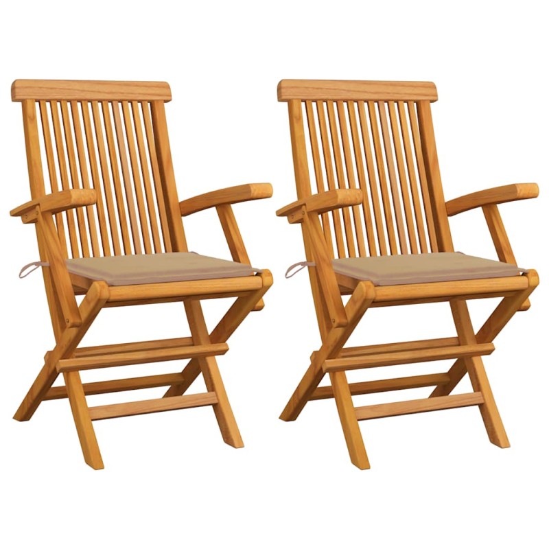 vidaXL Sedie da Giardino con Cuscini Beige 2pz Legno Massello di Teak vidaXL Sedie da Giardino con Cuscini Beige 2pz Legno Massello di Teak