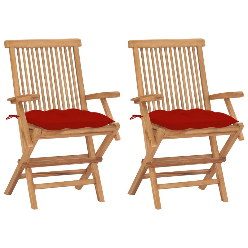 vidaXL Sedie da Giardino 2 pz con Cuscini Rossi Legno Massello di Teak vidaXL Sedie da Giardino 2 pz con Cuscini Rossi Legno Massello di Teak