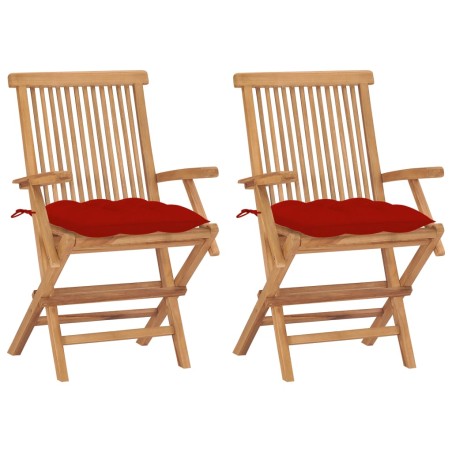 vidaXL Sedie da Giardino 2 pz con Cuscini Rossi Legno Massello di Teak