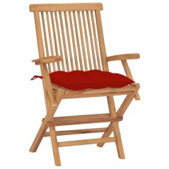 vidaXL Sedie da Giardino 2 pz con Cuscini Rossi Legno Massello di Teak