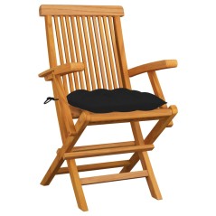 vidaXL Sedie da Giardino con Cuscini Neri 3 pz Legno Massello di Teak