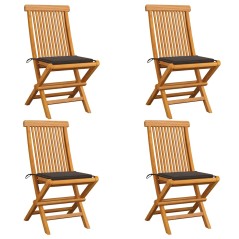 vidaXL Sedie da Giardino e Cuscini Grigio Talpa 4 pz Massello di Teak
