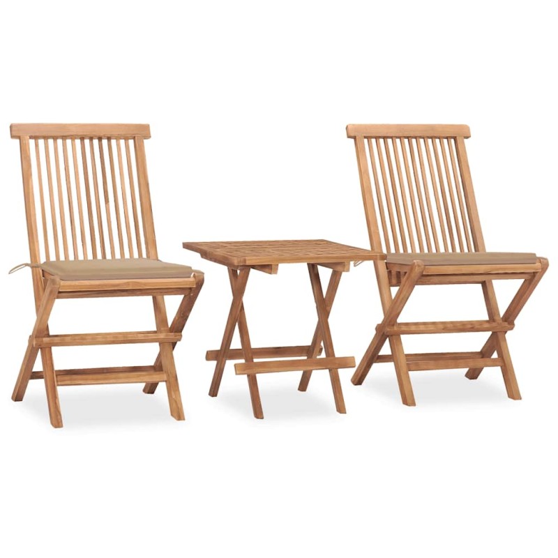 vidaXL Set da Pranzo Giardino Pieghevole 3 pz Cuscino Massello di Teak vidaXL Set da Pranzo Giardino Pieghevole 3 pz Cuscino Massello di Teak