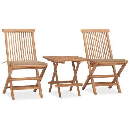 vidaXL Set da Pranzo Giardino Pieghevole 3 pz Cuscino Massello di Teak