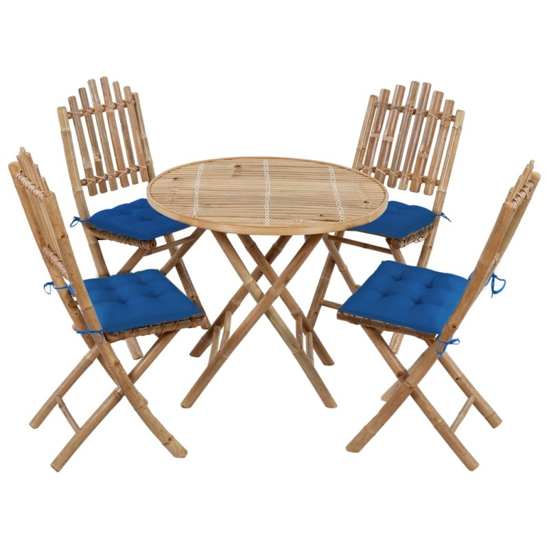 vidaXL Set da Pranzo da Giardino 5 pz Pieghevole con Cuscini in Bambù