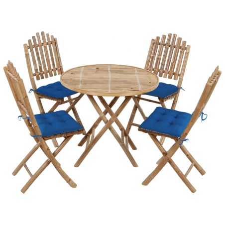 vidaXL Set da Pranzo da Giardino 5 pz Pieghevole con Cuscini in Bambù