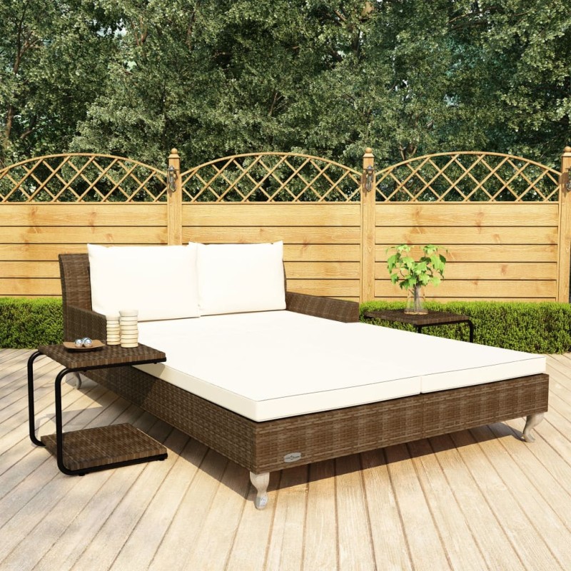vidaXL Lettino Prendisole per 2 Persone con Cuscini Polyrattan Marrone vidaXL Lettino Prendisole per 2 Persone con Cuscini Polyrattan Marrone