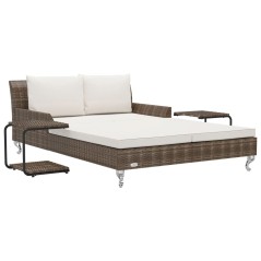 vidaXL Lettino Prendisole per 2 Persone con Cuscini Polyrattan Marrone