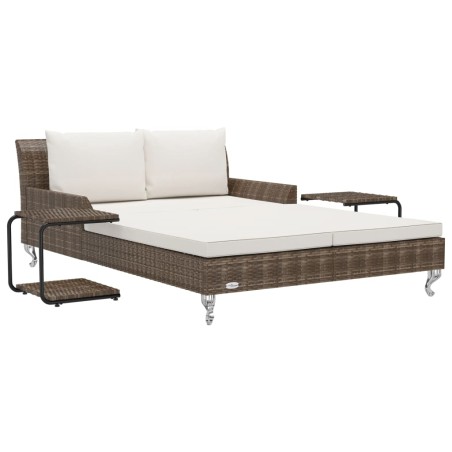 vidaXL Lettino Prendisole per 2 Persone con Cuscini Polyrattan Marrone
