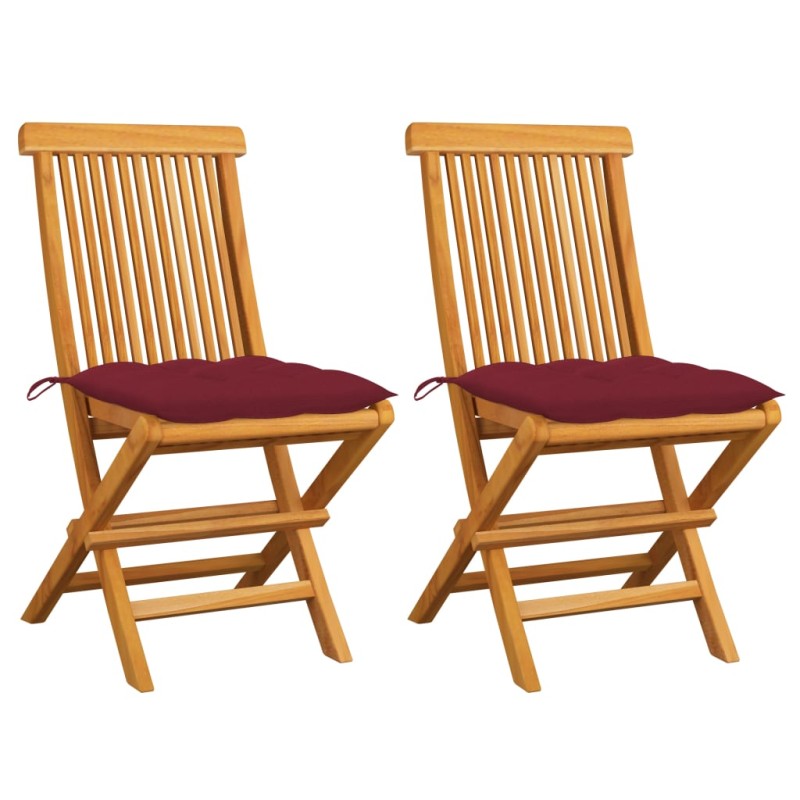 vidaXL Sedie da Giardino con Cuscini Rosso Vino 2 pz Massello di Teak vidaXL Sedie da Giardino con Cuscini Rosso Vino 2 pz Massello di Teak