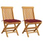 vidaXL Sedie da Giardino con Cuscini Rosso Vino 2 pz Massello di Teak vidaXL Sedie da Giardino con Cuscini Rosso Vino 2 pz Massello di Teak