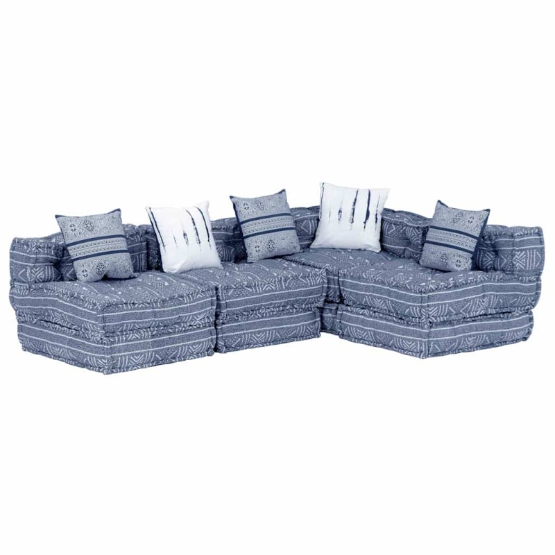 vidaXL Pouf Modulare a 4 Posti Indaco in Tessuto vidaXL Pouf Modulare a 4 Posti Indaco in Tessuto