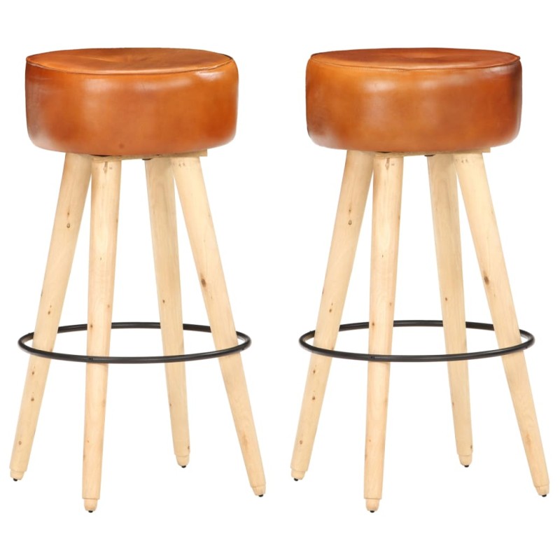 vidaXL Sgabelli da Bar 2 pz Marroni Legno di Mango Grezzo e Vera Pelle vidaXL Sgabelli da Bar 2 pz Marroni Legno di Mango Grezzo e Vera Pelle