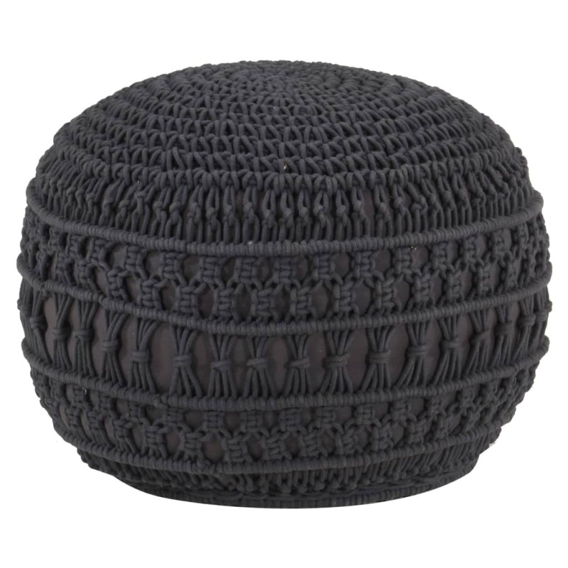 vidaXL Pouf Lavorato a Mano Macramé Antracite 45x30 cm in Cotone vidaXL Pouf Lavorato a Mano Macramé Antracite 45x30 cm in Cotone