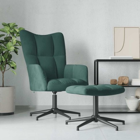 vidaXL Poltrona Relax con Poggiapiedi Verde Scuro in Velluto