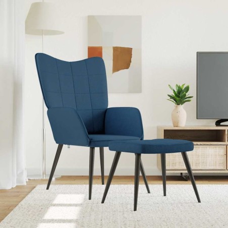 vidaXL Sedia Relax con Sgabello Blu in Tessuto