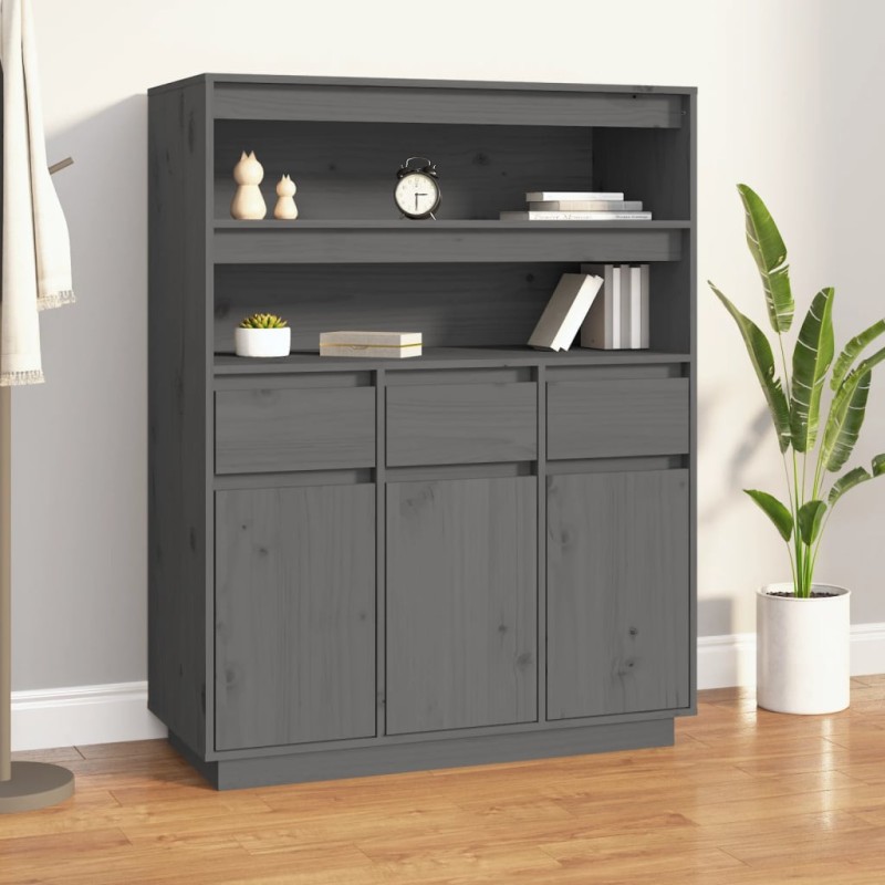Credenza Grigia 89x40x116,5 cm in Legno Massello di Pino Credenza Grigia 89x40x116,5 cm in Legno Massello di Pino