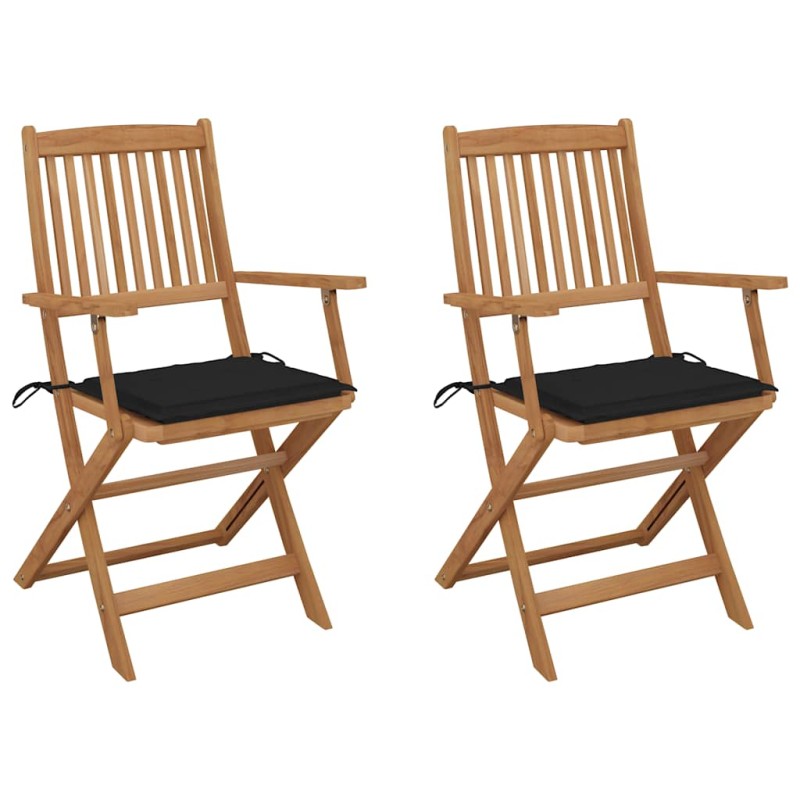 vidaXL Sedie da Giardino Pieghevoli 2 pz con Cuscini Massello Acacia vidaXL Sedie da Giardino Pieghevoli 2 pz con Cuscini Massello Acacia