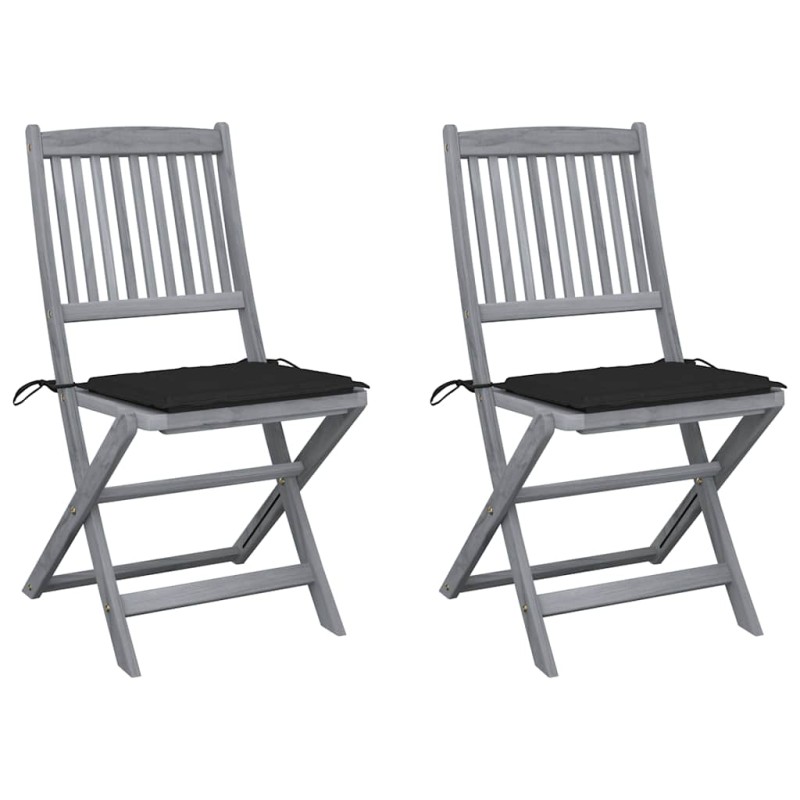 vidaXL Sedie da Giardino Pieghevoli 2pz con Cuscini in Massello Acacia vidaXL Sedie da Giardino Pieghevoli 2pz con Cuscini in Massello Acacia