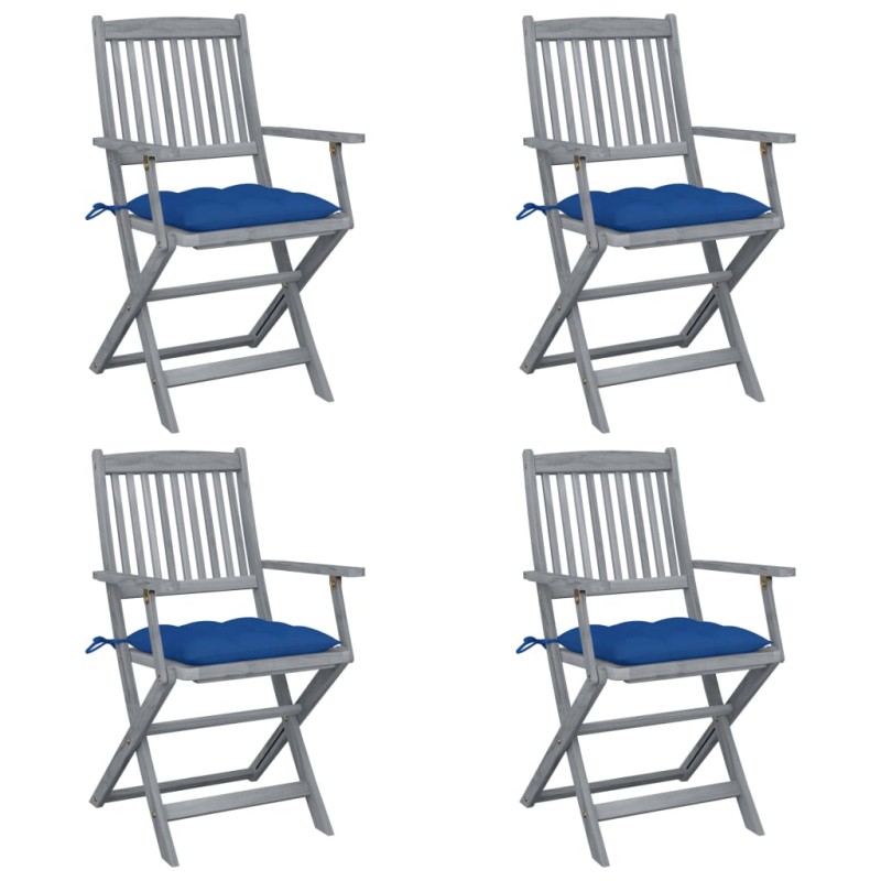 vidaXL Sedie da Giardino Pieghevoli 4pz con Cuscini in Massello Acacia vidaXL Sedie da Giardino Pieghevoli 4pz con Cuscini in Massello Acacia