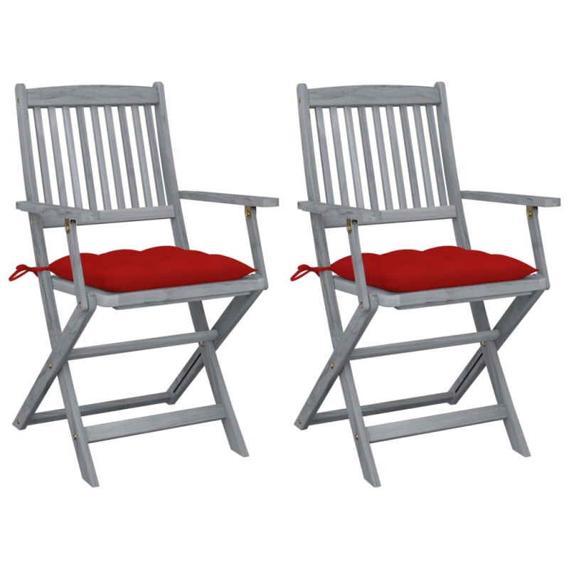 vidaXL Sedie da Giardino Pieghevoli 2pz con Cuscini in Massello Acacia vidaXL Sedie da Giardino Pieghevoli 2pz con Cuscini in Massello Acacia