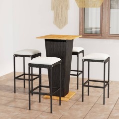 vidaXL Set da Bar da Giardino 5 pz con Cuscini in Polyrattan Nero