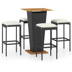 vidaXL Set da Bar da Giardino 5 pz con Cuscini in Polyrattan Nero