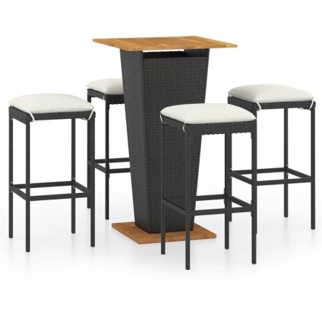 vidaXL Set da Bar da Giardino 5 pz con Cuscini in Polyrattan Nero