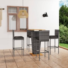 vidaXL Set da Bar da Giardino 5 pz con Cuscini in Polyrattan Grigio
