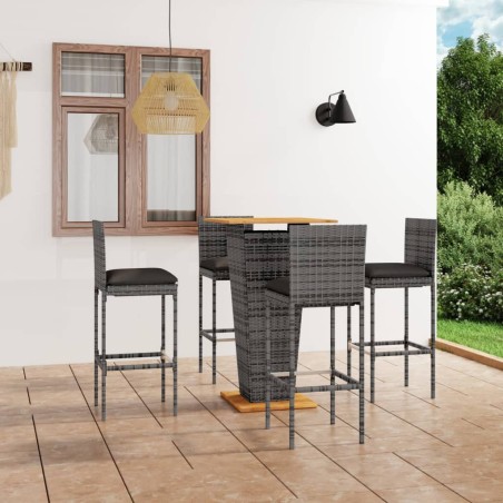 vidaXL Set da Bar da Giardino 5 pz con Cuscini in Polyrattan Grigio