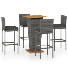 vidaXL Set da Bar da Giardino 5 pz con Cuscini in Polyrattan Grigio