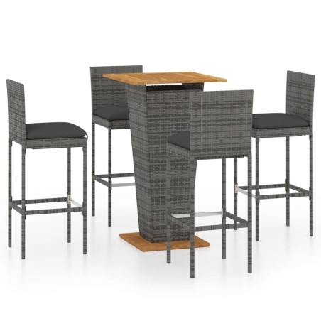 vidaXL Set da Bar da Giardino 5 pz con Cuscini in Polyrattan Grigio