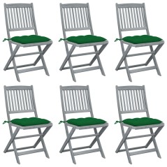 vidaXL Sedie da Giardino Pieghevoli 6pz con Cuscini in Massello Acacia