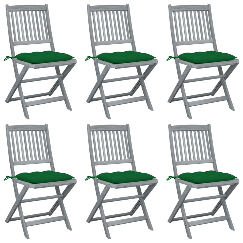 vidaXL Sedie da Giardino Pieghevoli 6pz con Cuscini in Massello Acacia vidaXL Sedie da Giardino Pieghevoli 6pz con Cuscini in Massello Acacia