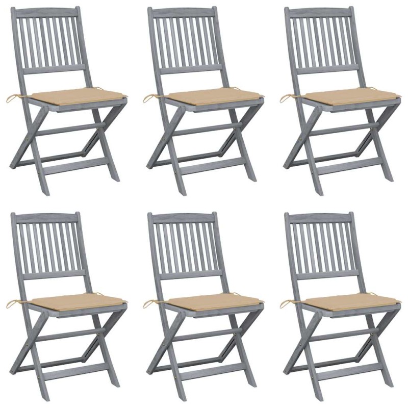 vidaXL Sedie da Giardino Pieghevoli 6pz con Cuscini in Massello Acacia vidaXL Sedie da Giardino Pieghevoli 6pz con Cuscini in Massello Acacia