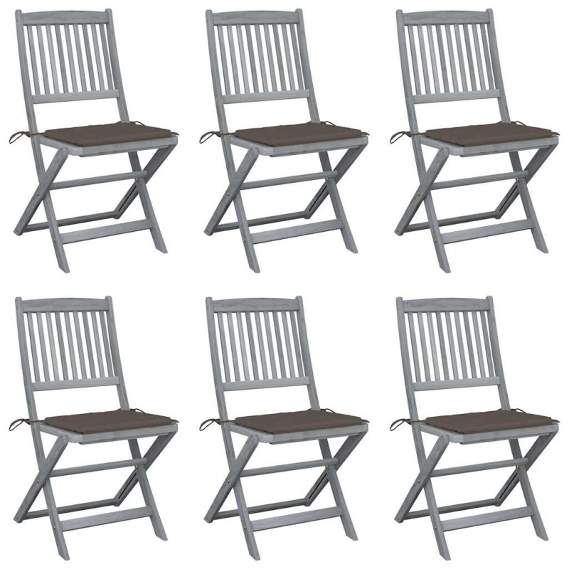 vidaXL Sedie da Giardino Pieghevoli 6pz con Cuscini in Massello Acacia vidaXL Sedie da Giardino Pieghevoli 6pz con Cuscini in Massello Acacia