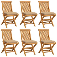 vidaXL Sedie da Giardino con Cuscini Beige 6 pz in Massello di Teak