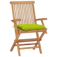 vidaXL Sedie da Giardino Cuscini Verde Brillante 4 pz Massello di Teak