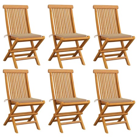 vidaXL Sedie da Giardino con Cuscini Beige 6 pz in Massello di Teak