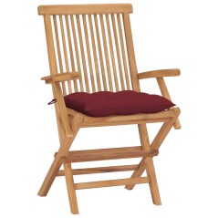 vidaXL Sedie Giardino con Cuscini Rosso Vino 4 pz Legno Massello Teak