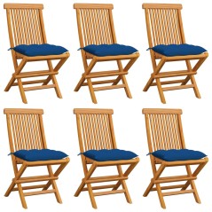 vidaXL Sedie da Giardino con Cuscini Blu 6 pz in Massello di Teak